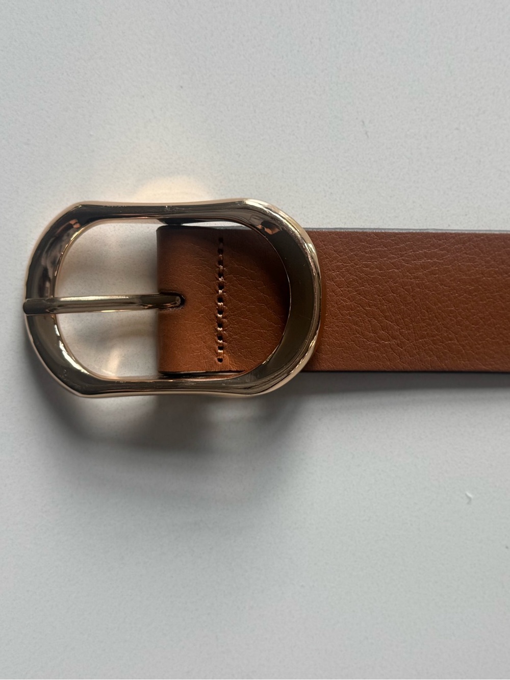 J. Crew Tan Leather Belt with Gold Oval Buckle - Picture 3 of 5